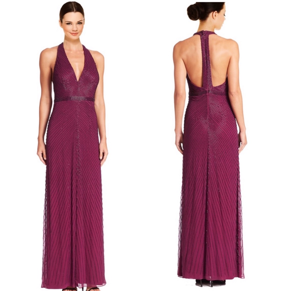 Aidan Mattox fully beaded V-neck sleeveless Open back long gown - Picture 3 of 9